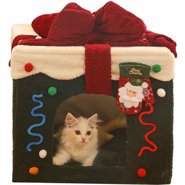 Christmas Cat Bed House Washable and Soft Dog Bed,Cat Cave with